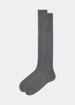 Long Socks^Calzedonia Men's Long Ribbed Lisle Thread Socks 031 - Grey Blend
