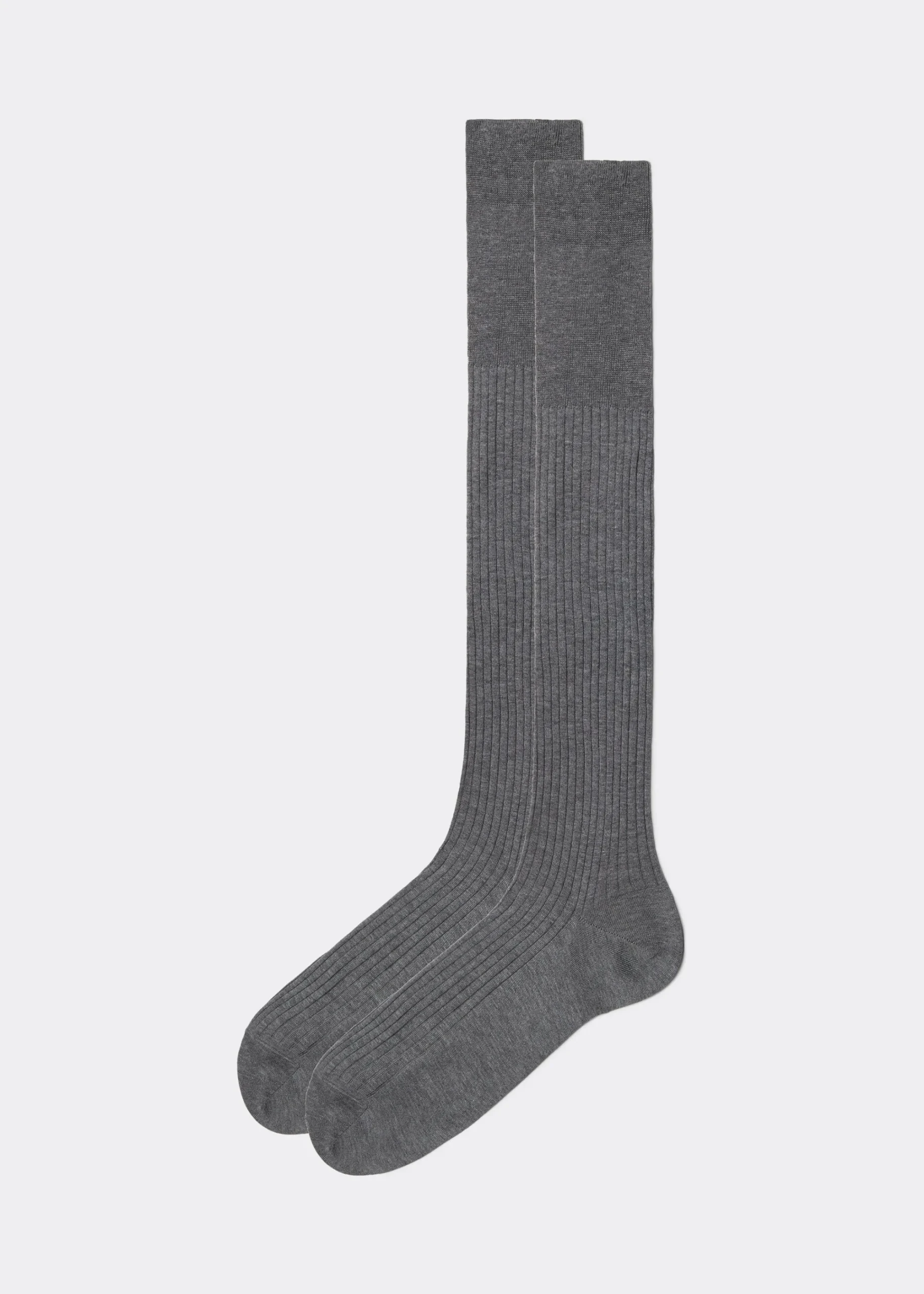 Long Socks^Calzedonia Men's Long Ribbed Lisle Thread Socks 031 - Grey Blend