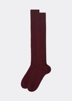 Long Socks^Calzedonia Men's Long Ribbed Lisle Thread Socks 810 - Burgundy Red