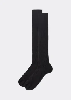 Long Socks^Calzedonia Men's Long Ribbed Lisle Thread Socks 019 - Black