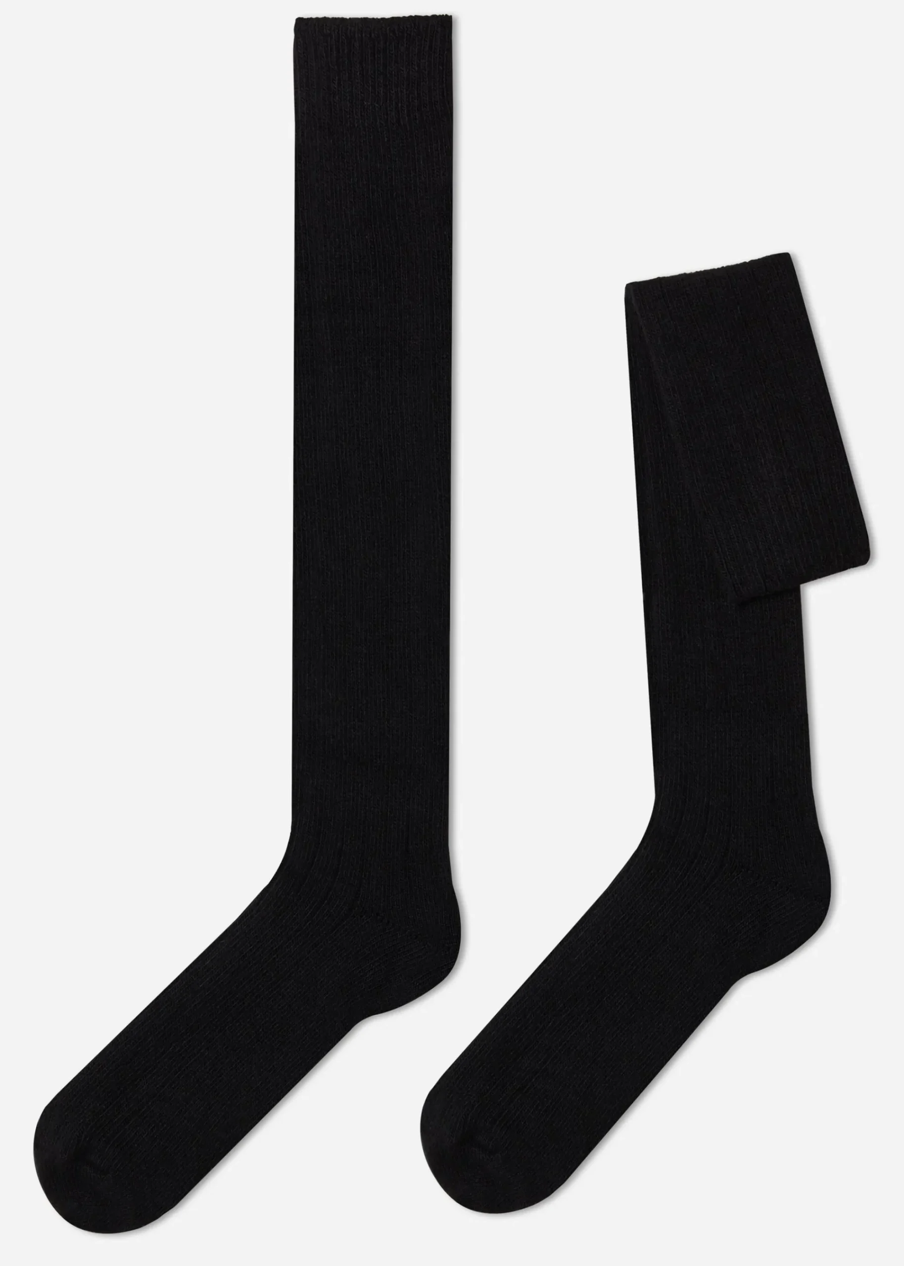 Long Socks^Calzedonia Men's Long Ribbed Socks With Wool And Cashmere 019 - Black
