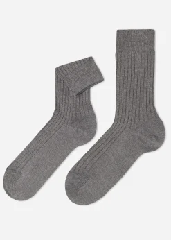 Short Socks^Calzedonia Men's Ribbed Cashmere Short Socks 9566 - Ch-Costa Grigio Mel