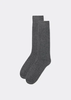 Short Socks^Calzedonia Men's Short Ribbed Socks With Wool And Cashmere 042 - Mid Grey Blend
