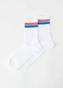 Short Socks^Calzedonia Men's Stripe Motif Crew Socks 9716 - White Stripe