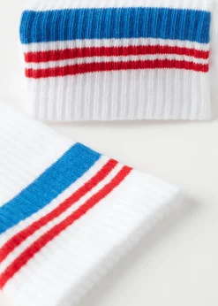 Short Socks^Calzedonia Men's Stripe Motif Crew Socks 9716 - White Stripe