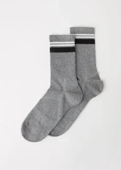 Short Socks^Calzedonia Men's Stripe Motif Crew Socks 9715 - Grey Stripe