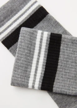 Short Socks^Calzedonia Men's Stripe Motif Crew Socks 9715 - Grey Stripe