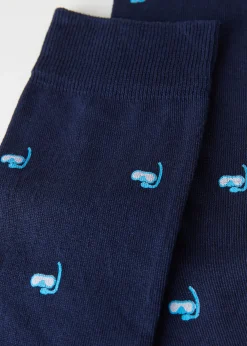 Short Socks^Calzedonia Men's Summer Print Crew Socks 9722 - Sea Blue Mask Print