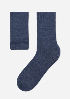 Short Socks^Calzedonia Men's Wool And Cotton Crew Socks 767 - Dark Denim Blue