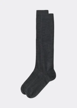 Long Socks^Calzedonia Men's Wool And Cotton Long Socks 711 - Charcoal Grey Blend