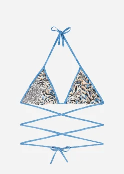 Bikini^Calzedonia Mykonos Double Face Animal Print Triangle Bikini Top 690C - Denim Blue Animal Print