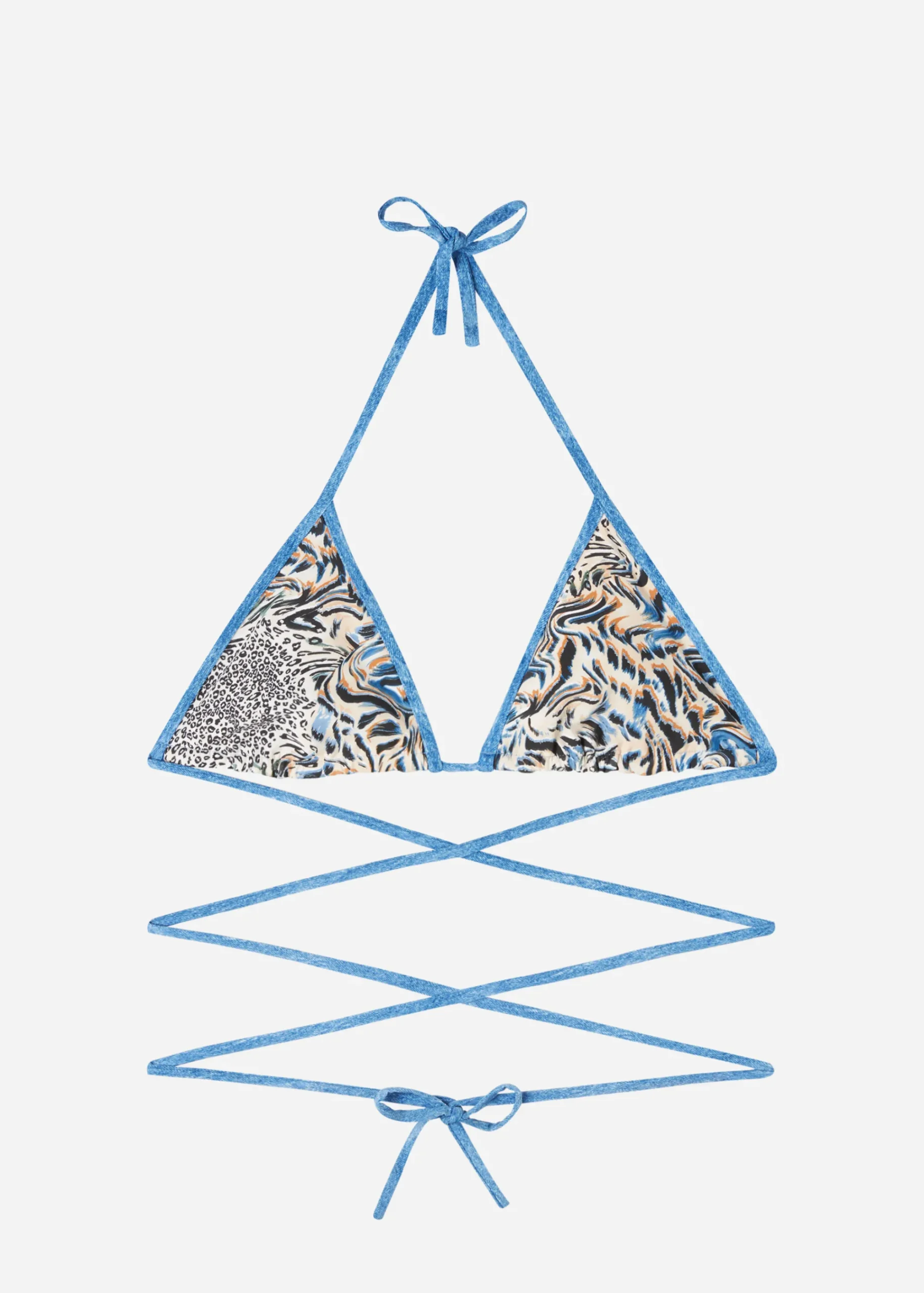 Bikini^Calzedonia Mykonos Double Face Animal Print Triangle Bikini Top 690C - Denim Blue Animal Print