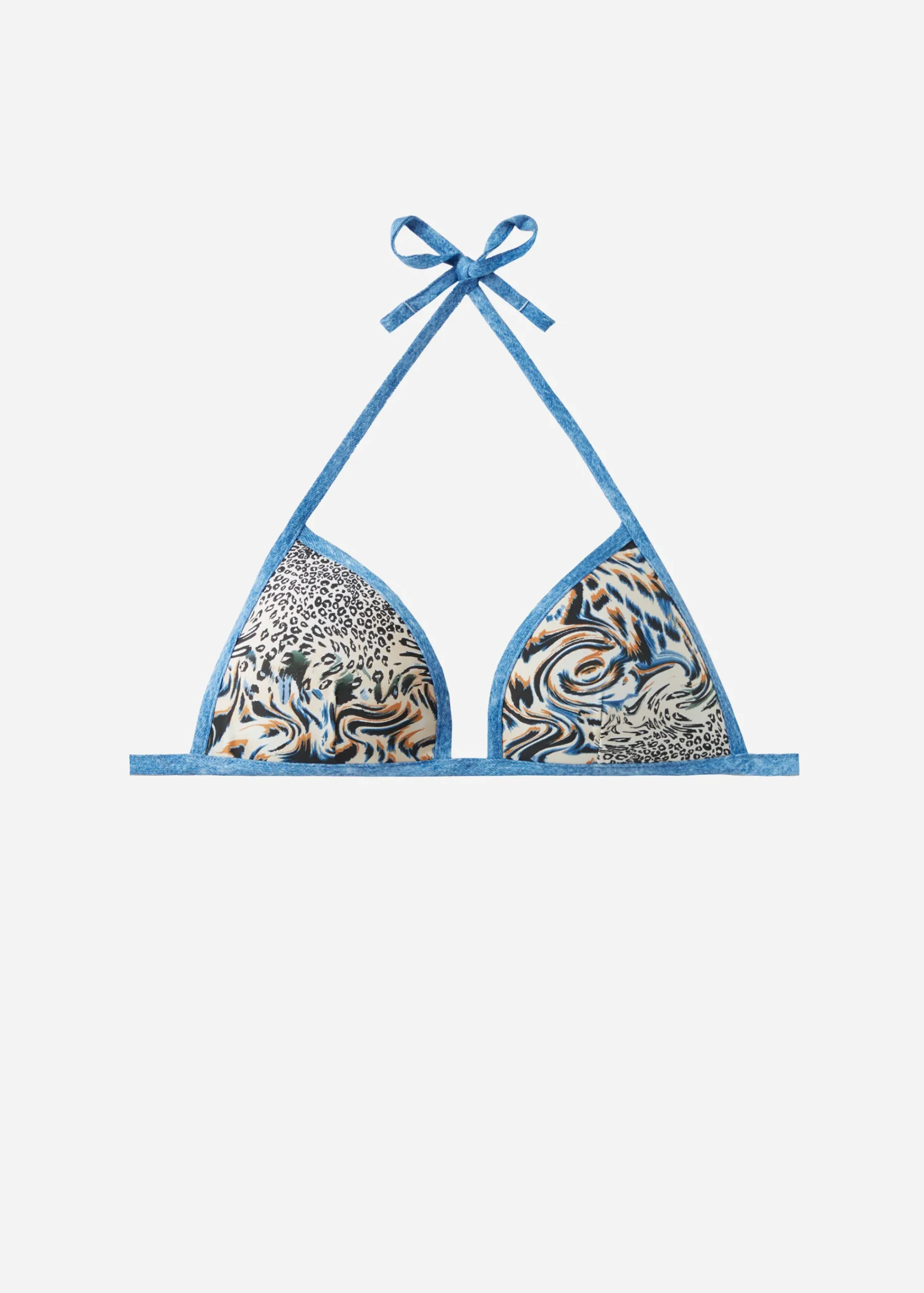 Bikini^Calzedonia Mykonos Graduated Padded Animal Print Triangle Bikini Top 690C - Denim Blue Animal Print