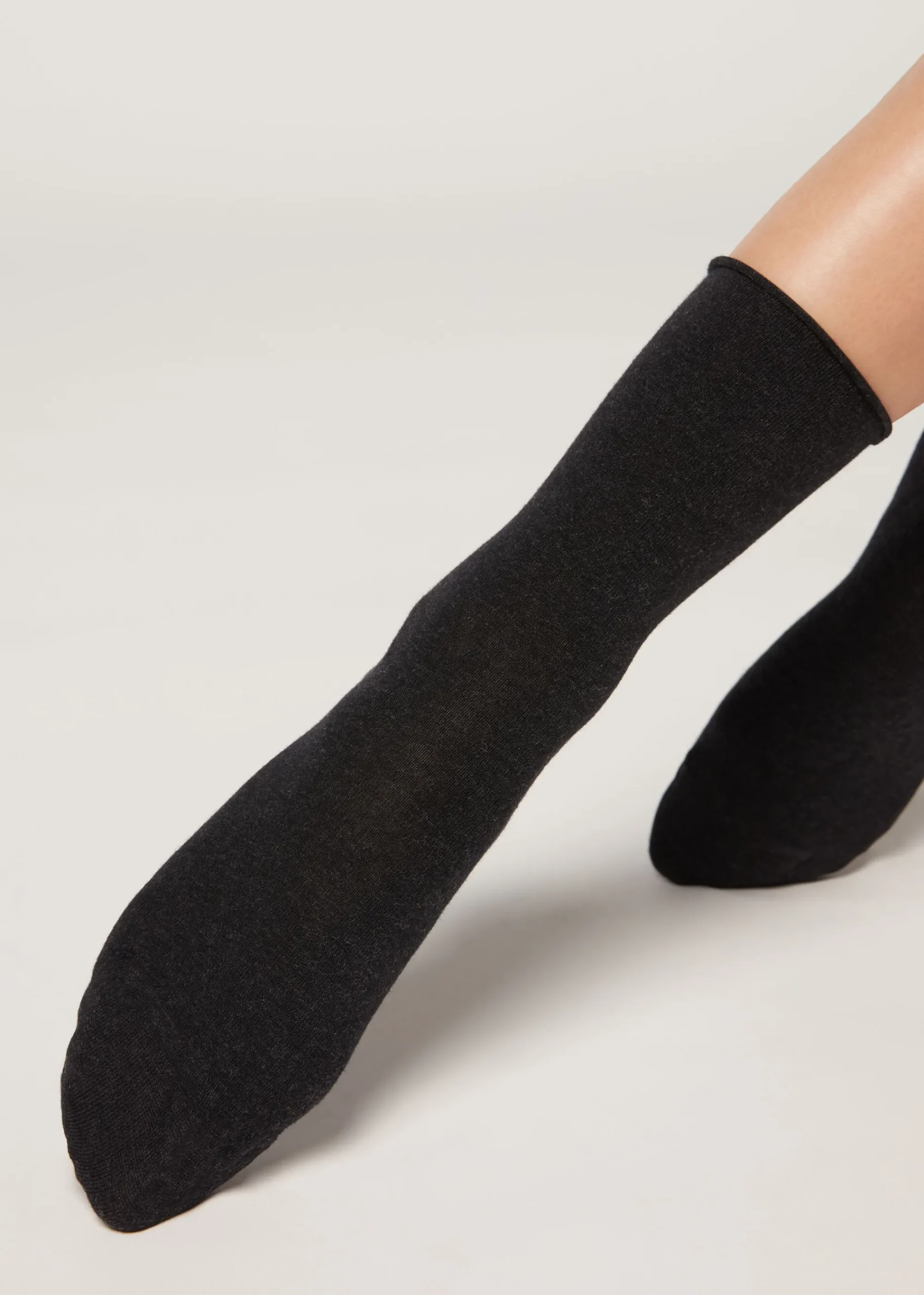 Short Socks^Calzedonia Non-Elastic Cotton Ankle Socks 711 - Charcoal Grey Blend