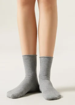 Short Socks^Calzedonia Non-Elastic Cotton Ankle Socks 042 - Mid Grey Blend