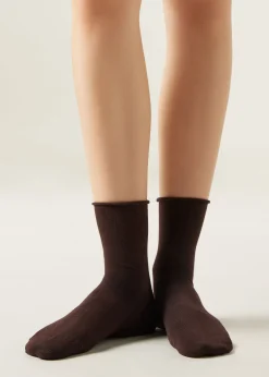 Short Socks^Calzedonia Non-Elastic Cotton Ankle Socks 015 - Brown