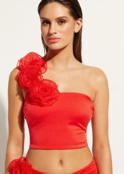 Bikini^Calzedonia One-Shoulder Bandeau Tankini Top Bora Bora 703C - Shiny Red
