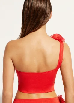 Bikini^Calzedonia One-Shoulder Bandeau Tankini Top Bora Bora 703C - Shiny Red