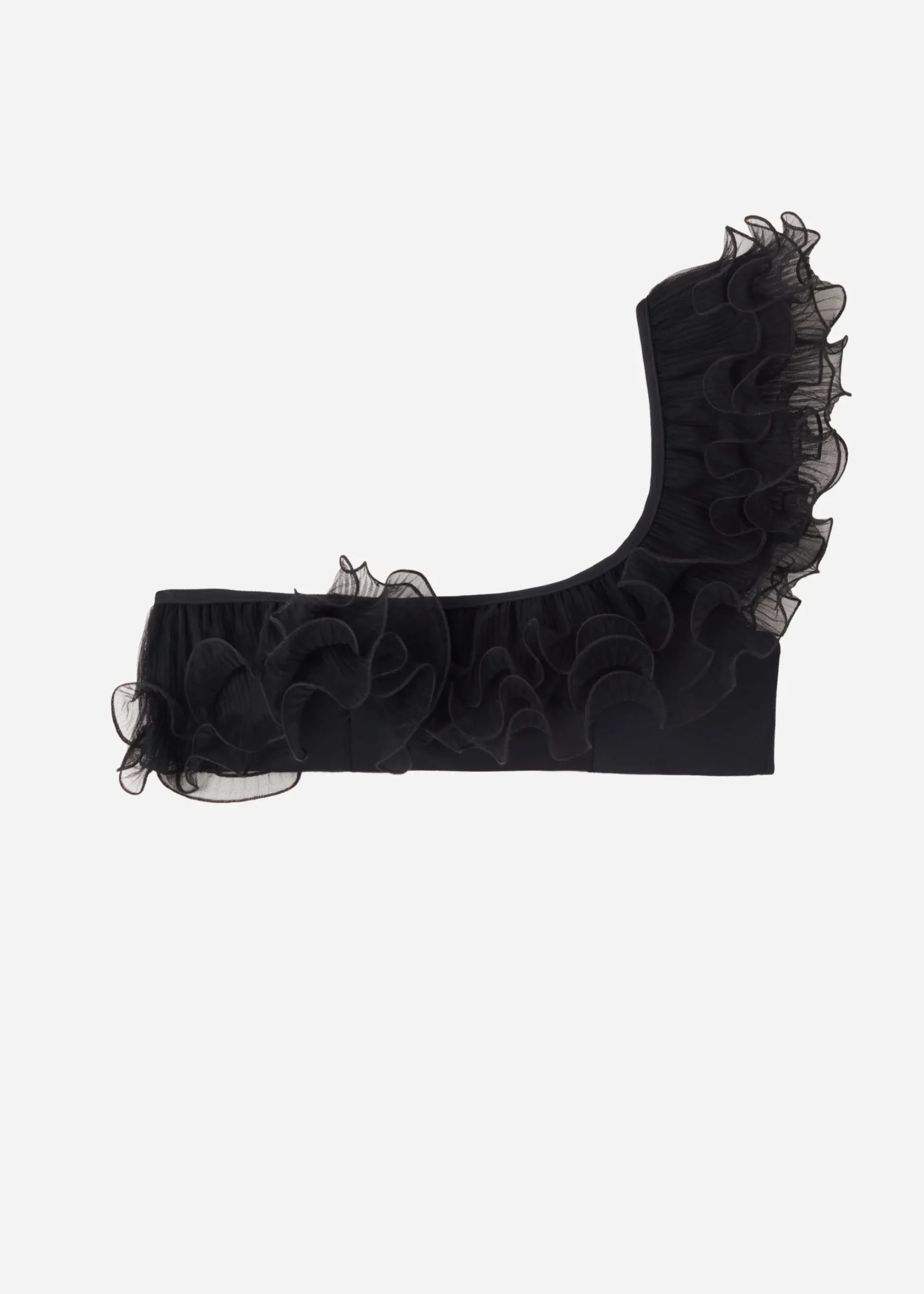 Bikini^Calzedonia One-Shoulder Lightly Padded Bandeau Bikini Top Singapore 701C - Black Ruffle