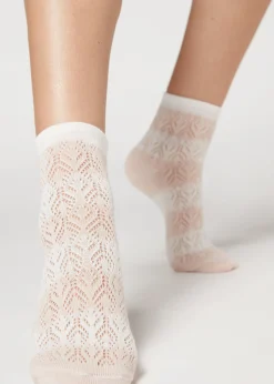 Short Socks^Calzedonia Openwork And Striped Short Socks 9659 - Powder Pink Stripe Openwork