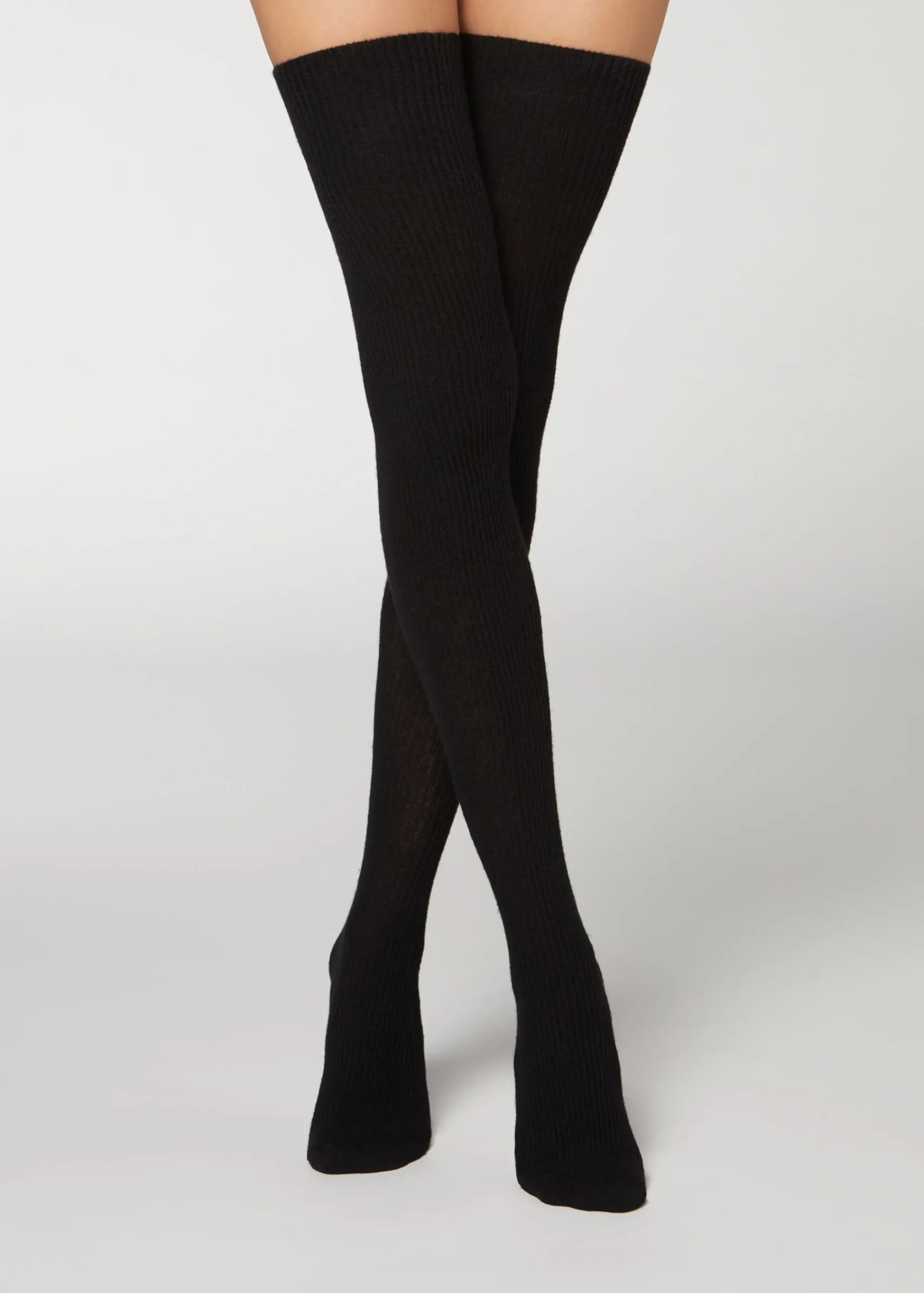 Over-The-Knee Socks^Calzedonia Openwork Wool Over-The-Knee Socks 9549 - Ch-Costina Nero