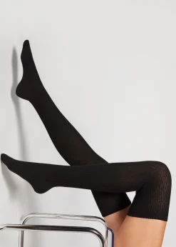 Over-The-Knee Socks^Calzedonia Openwork Wool Over-The-Knee Socks 9549 - Ch-Costina Nero