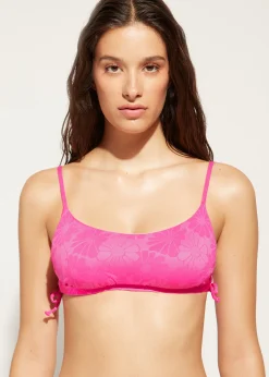 Bikini^Calzedonia Padded Crop Bikini Top Antibes 639C - Bright Pink Flowers