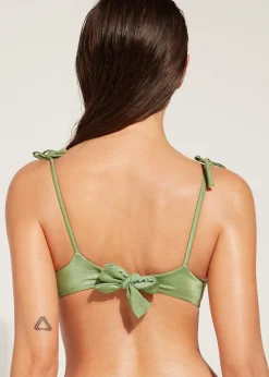 Bikini^Calzedonia Padded Crop Bikini Top Cannes 622C - Paillettes Desert Green