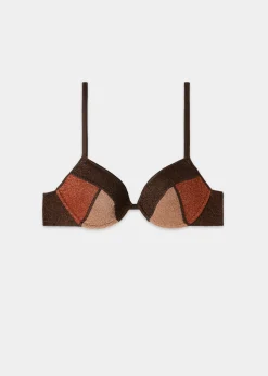 Bikini^Calzedonia Padded Push-Up Bikini Top Lisbona 707C - Brown Patchwork