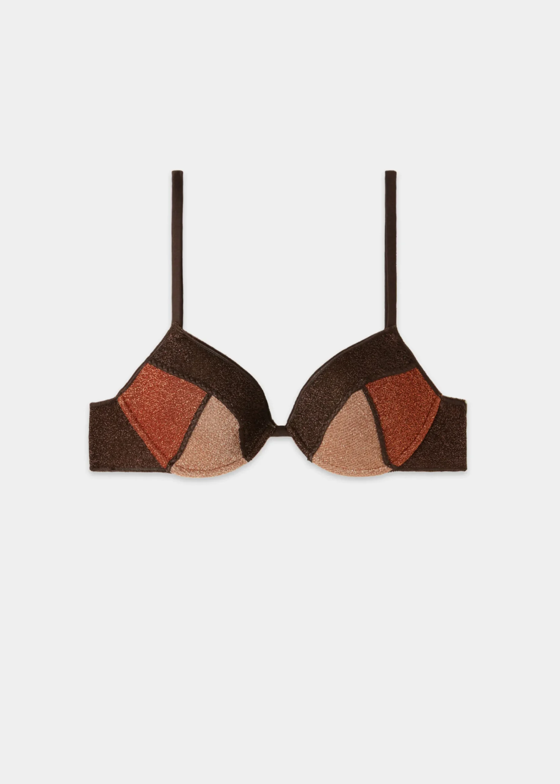 Bikini^Calzedonia Padded Push-Up Bikini Top Lisbona 707C - Brown Patchwork