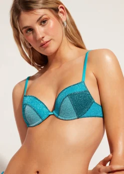 Bikini^Calzedonia Padded Push-Up Bikini Top Lisbona 706C - Turquoise Green Patchwork