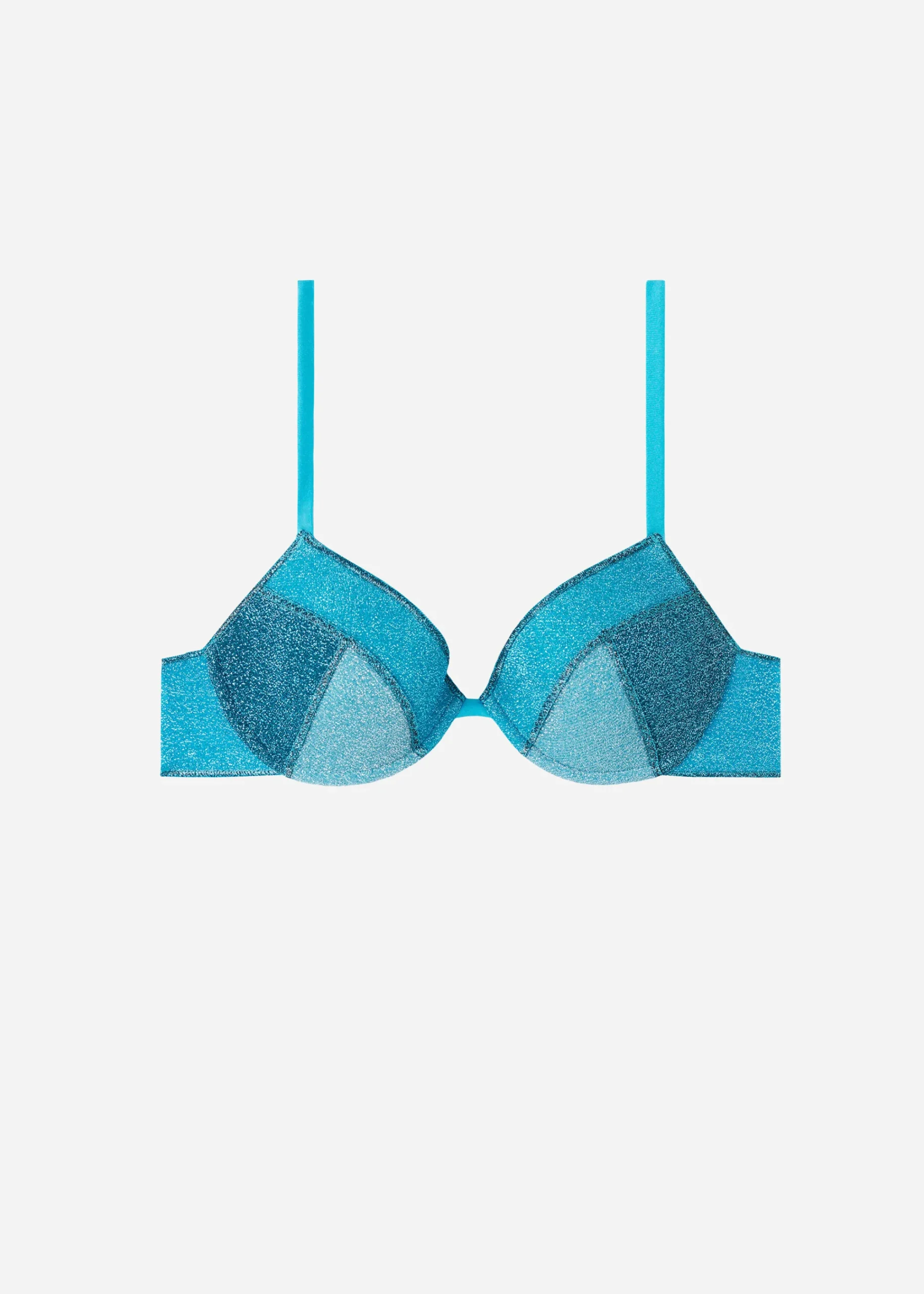 Bikini^Calzedonia Padded Push-Up Bikini Top Lisbona 706C - Turquoise Green Patchwork