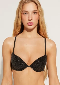 Bikini^Calzedonia Padded Push-Up Bikini Top Cannes 650C - Black Sequin