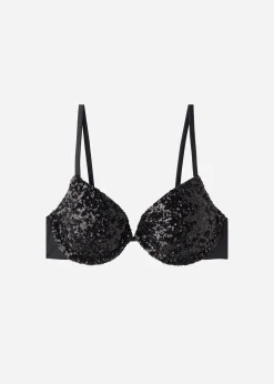 Bikini^Calzedonia Padded Push-Up Bikini Top Cannes 650C - Black Sequin