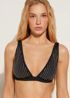 Bikini^Calzedonia Padded Triangle Bikini Top Shanghai 623C - Black Rhinestone