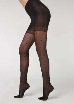 Sheer Tights^Calzedonia Polka Dot Total Shaper Tights 3063 - Black Polka Dots