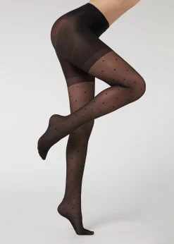 Sheer Tights^Calzedonia Polka Dot Total Shaper Tights 3063 - Black Polka Dots