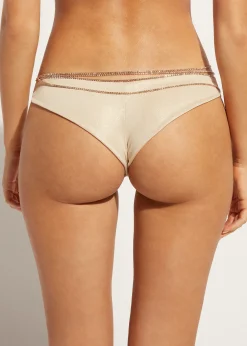 Bikini^Calzedonia Rhinestone Brazilian Bikini Bottoms Luxor 700C - Shiny Gold