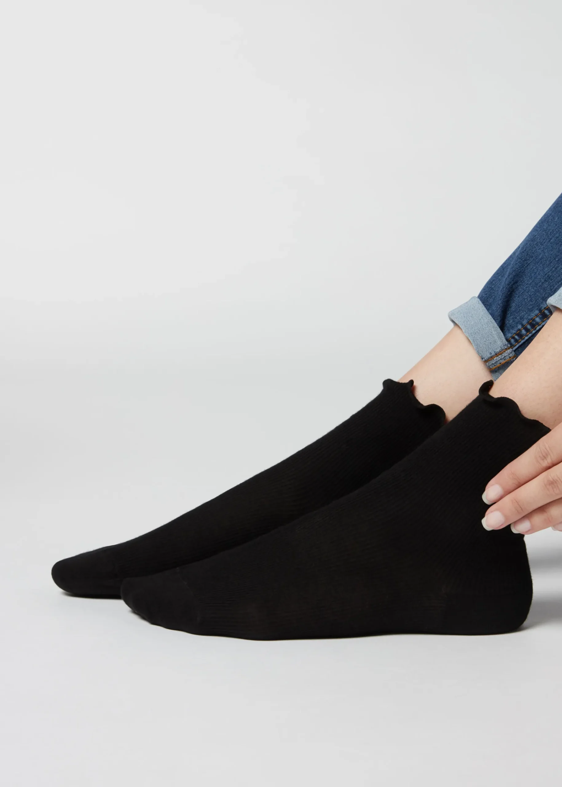 Short Socks^Calzedonia Ribbed Cotton Ankle Socks 8506 - Black Romantic Ribbed