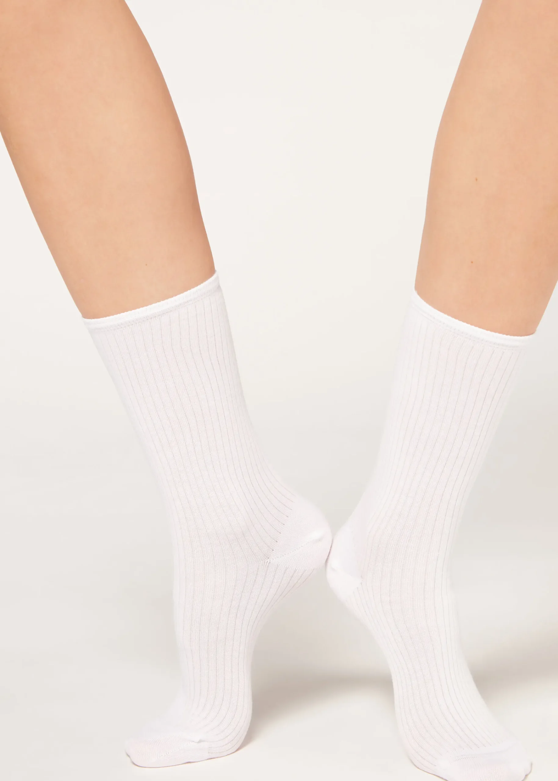 Short Socks^Calzedonia Ribbed Short Socks 9772 - White Rib
