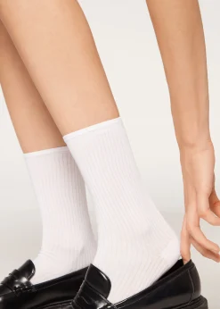 Short Socks^Calzedonia Ribbed Short Socks 9772 - White Rib