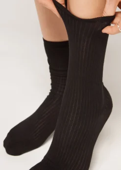 Short Socks^Calzedonia Ribbed Short Socks 9773 - Black Rib