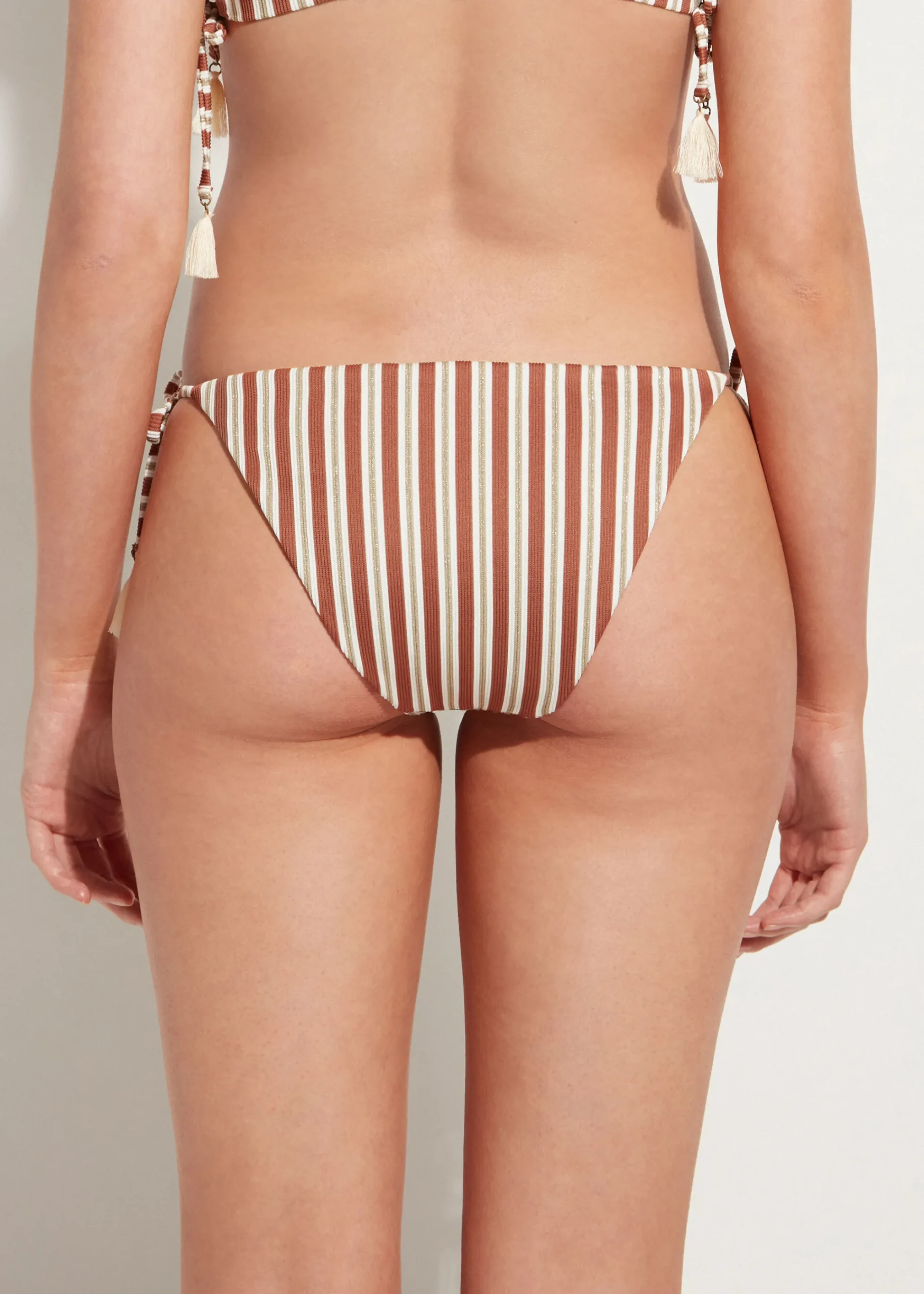 Bikini^Calzedonia Rodi Stripe Bow Bikini Bottoms 687C - Brown/White Stripes