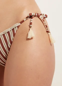 Bikini^Calzedonia Rodi Stripe Bow Brazilian Bikini Bottoms 687C - Brown/White Stripes