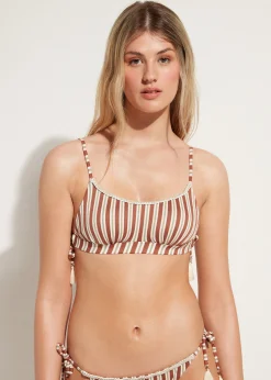 Bikini^Calzedonia Rodi Stripe Crop Bikini Top 687C - Brown/White Stripes