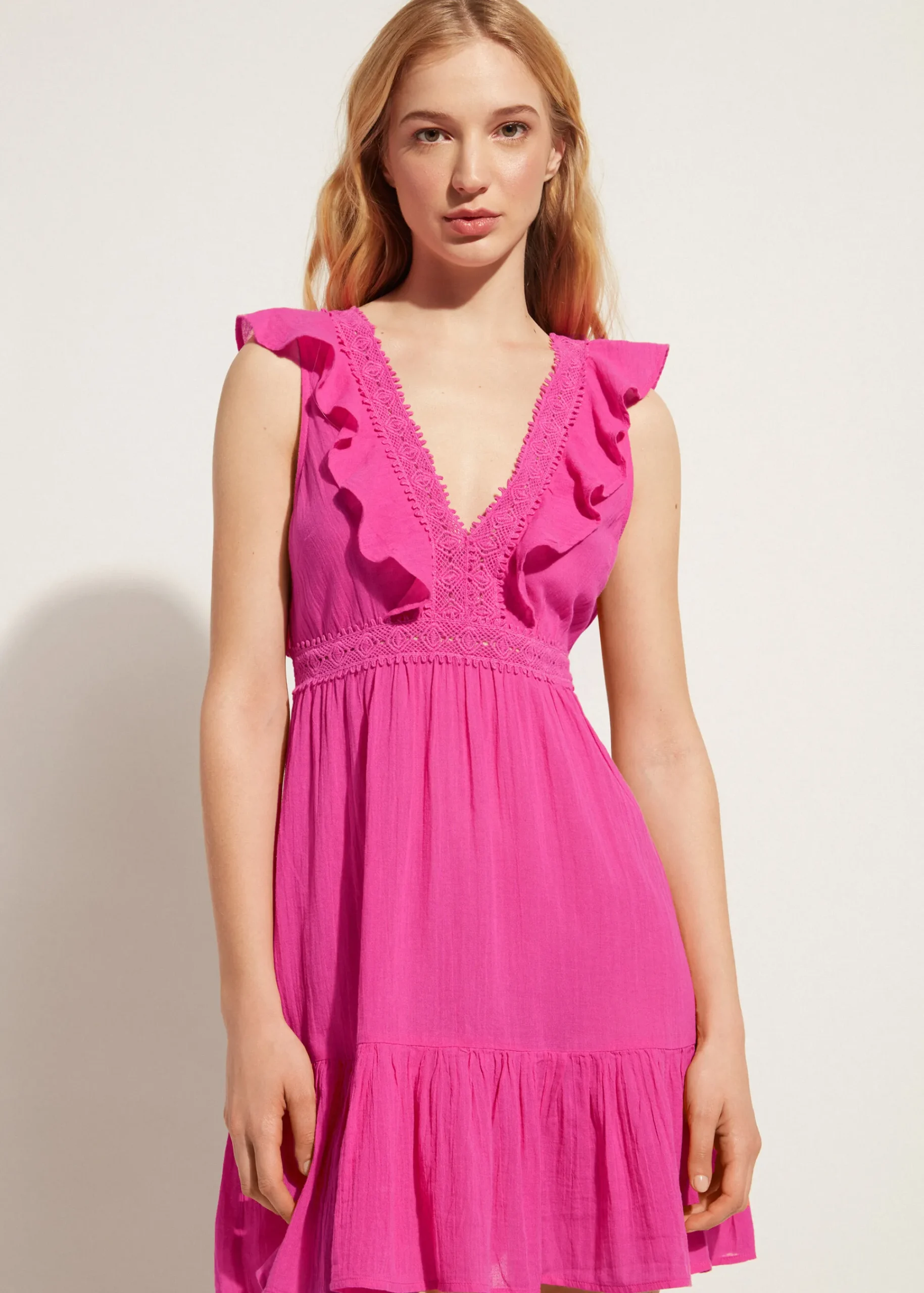 Beachwear^Calzedonia Ruffle Passementerie Short Dress 614C - Bright Pink
