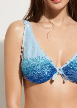 Bikini^Calzedonia Sequin Balconette Bikini Top Seychelles 697C - Light Blue Degrade Sequin