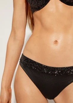 Bikini^Calzedonia Sequin Bikini Bottoms Cannes 650C - Black Sequin