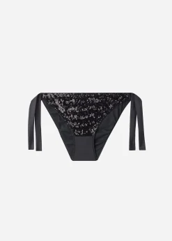 Bikini^Calzedonia Sequin Bow Bikini Bottoms Cannes 650C - Black Sequin