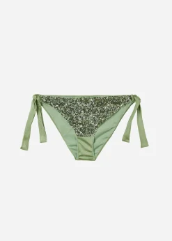 Bikini^Calzedonia Sequin Bow Bikini Bottoms Cannes 622C - Paillettes Desert Green